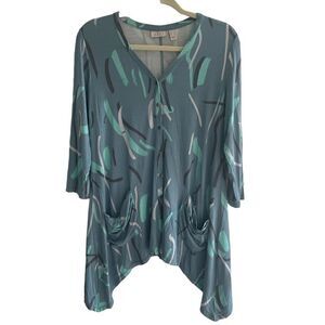 LOGO Lori Goldstein Blue Artsy Soft Tunic Top Blouse Women’s Size Small QVC